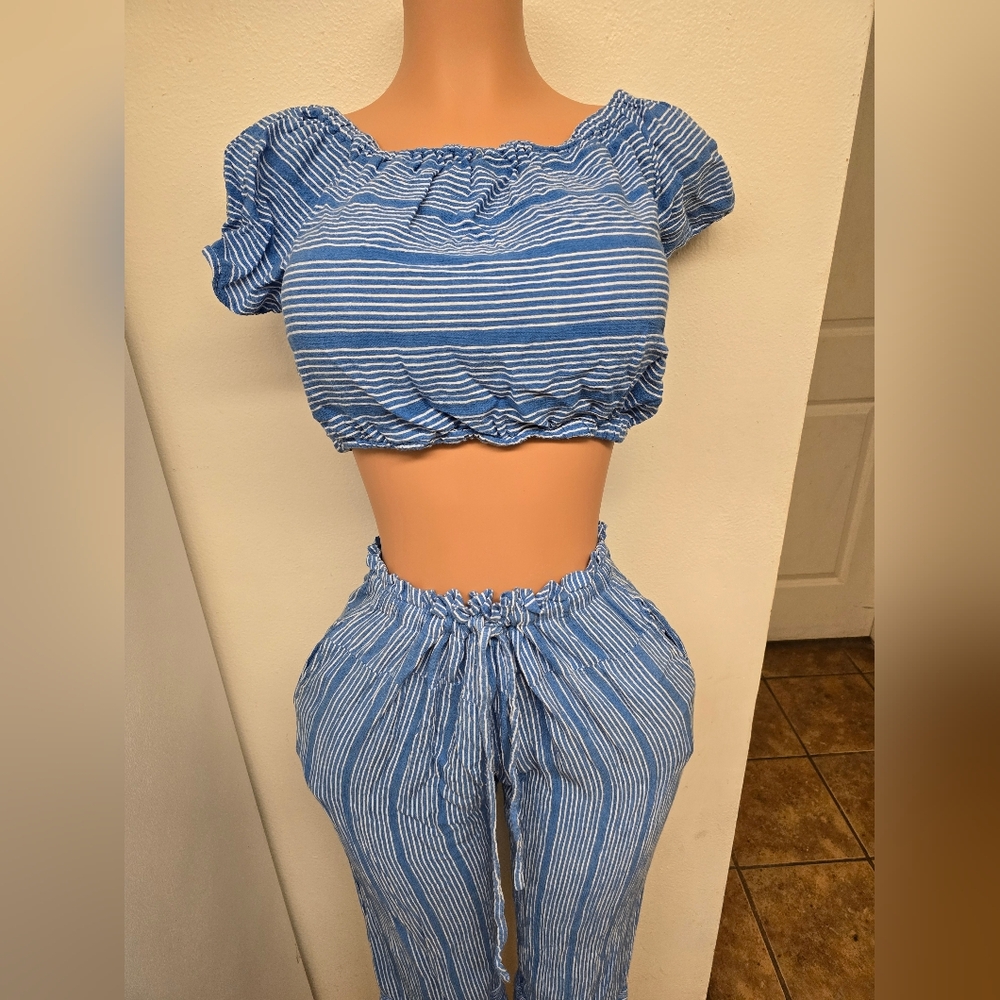 Blue Striped Two-Piece Set - Picture 2 of 8